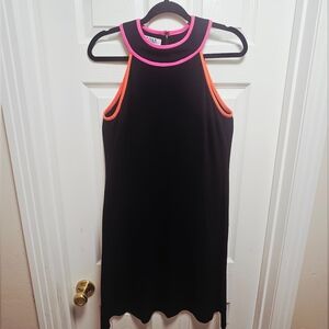 Vintage Chetta B Black Dress w/ Pink & Orange Trim‎ | Size 12 | 100% Rayon